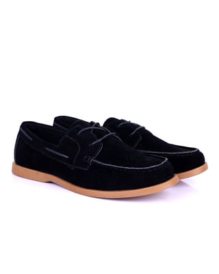Swede Lace-up Boat Loafers-Black - Arteta|20014 Swede Lace-up Boat Loafers-Black - Arteta|20014