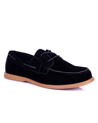 Swede Lace-up Boat Loafers-Black - Arteta|20014 Swede Lace-up Boat Loafers-Black - Arteta|20014