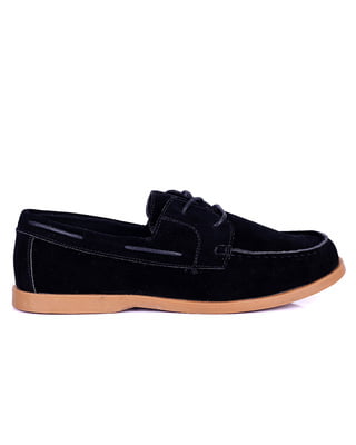 Swede Lace-up Boat Loafers-Black - Arteta|20014 Swede Lace-up Boat Loafers-Black - Arteta|20014
