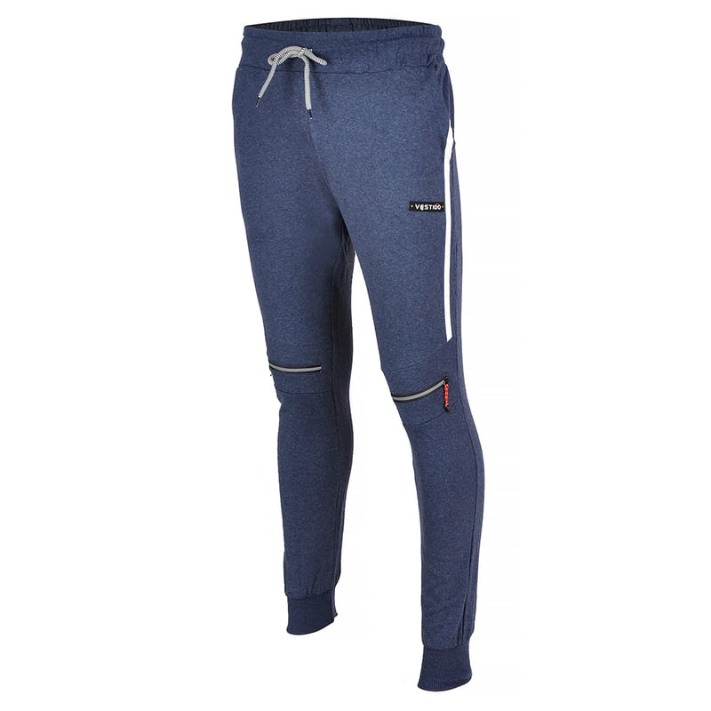 CD-Unisex White Stripe Knee Zipper Joggers-Wash Navy Blue-Alisson|10110 CD-Unisex White Stripe Knee Zipper Joggers-Wash Navy Blue-Alisson|10110
