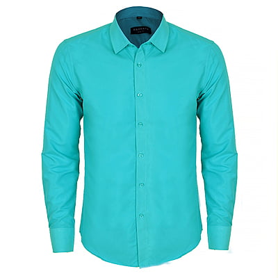 CD-Plain Office Long Sleeve Dress Shirt-Aqua Blue-Artuto|10611