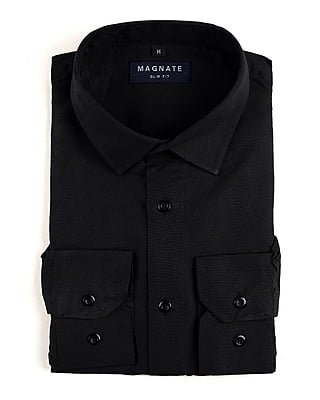 CD-Plain Office Long Sleeve Dress Shirt-Black-Artuto|11078