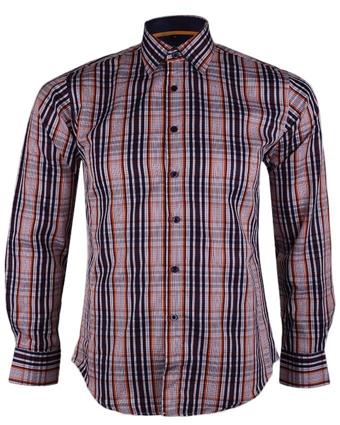 Men,s Quality  Stripped Long Sleeve Shirt-Orange/Black-Justin|11195
