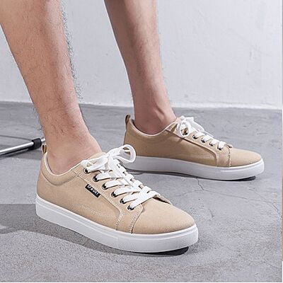 WH-Men's Linear Denim Sneakers-Khaki Brown-Baris|20134