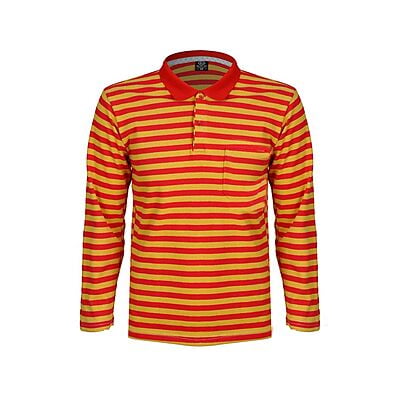 WH-Men's Stripe Long Casual Polo Shirt-Yellow/Red-Ander|11299