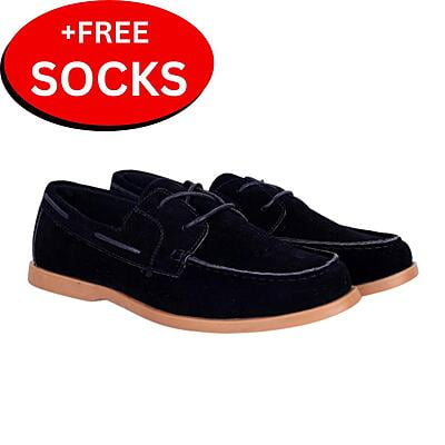 Suede Lace-up Boat Loafers-Black - Arteta|20014 Suede Lace-up Boat Loafers-Black - Arteta|20014