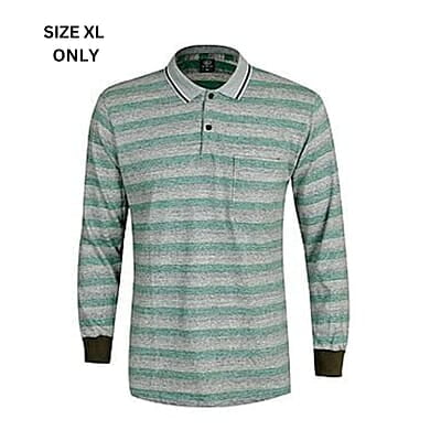 WH-Men's Stripe Long Casual Polo Shirt-Ash/Green-Diego|11301
