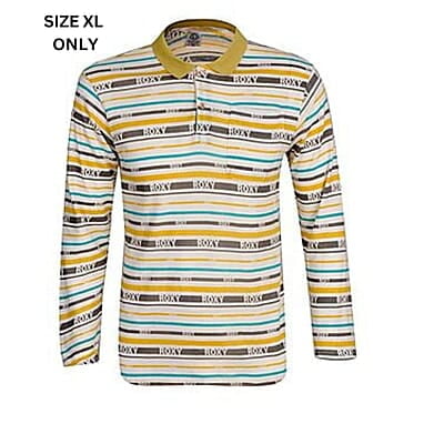 WH-Men's Stripe Long Casual Polo Shirt-Gray/White/Yellow-Dante|11305