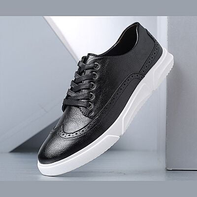 WH-Breathable Lace-up Casual Leather Sneakers-Black-Tony|20123