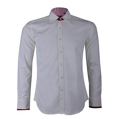 Classic Men's Contrast Long Sleeve Shirt-Cream-Joel|10173